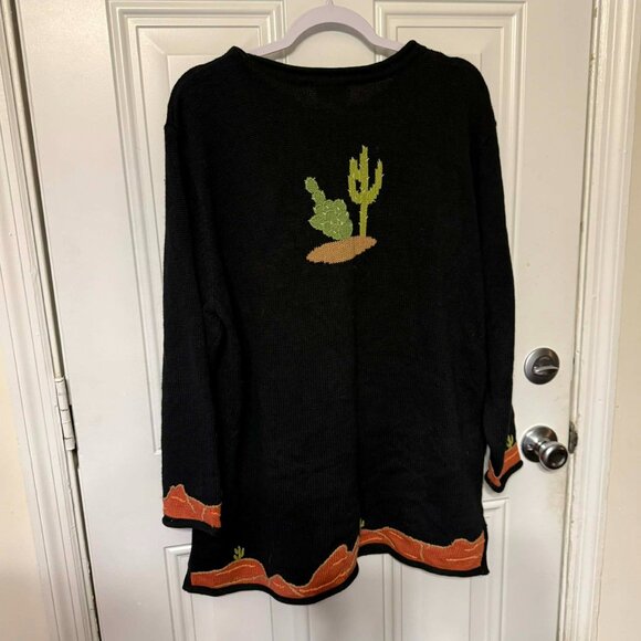 The Quacker Factory Black Orange Cactus Knit Sweater Southwestern Coyote 1X - Picture 2 of 4